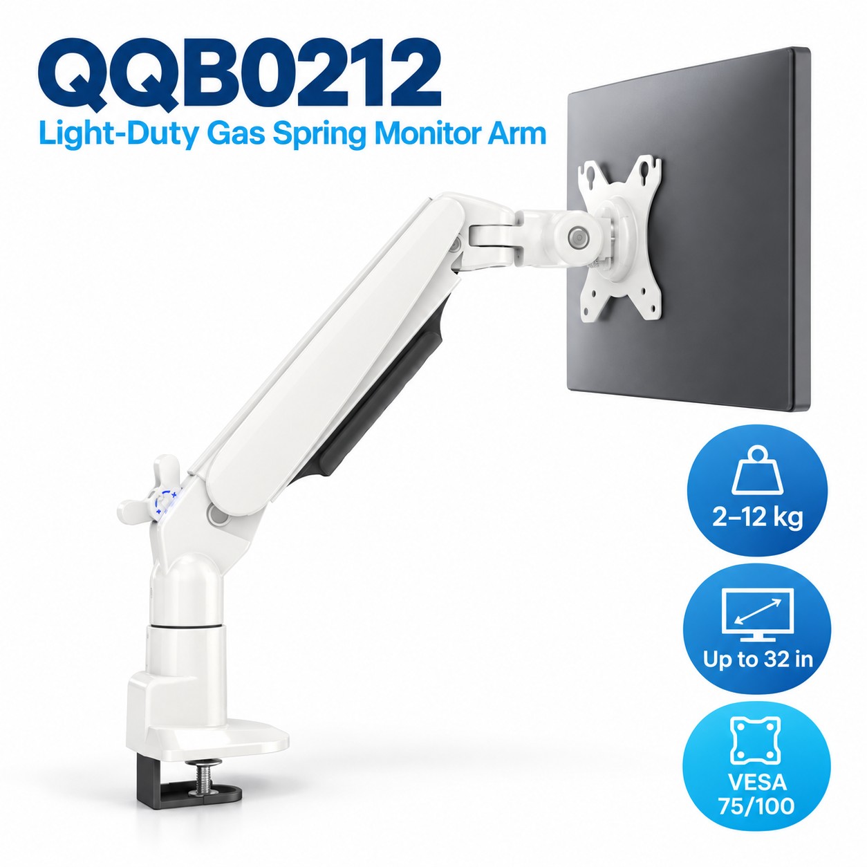 Ergonomic Support Arm -QQB0212 Lightweight Gas-Spring Monitor Arm (2–12 kg · Medical Workstation)