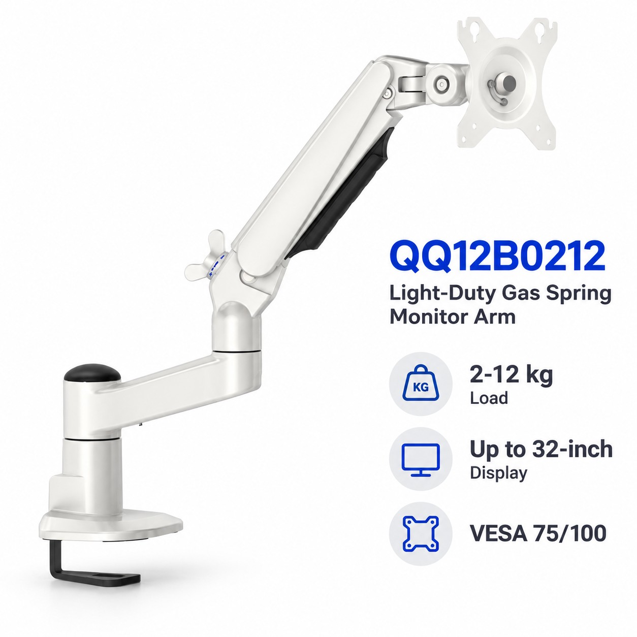 Ergonomic Support Arm - QQ12B0212 Lightweight Gas-Spring Monitor Arm (2–12 kg )